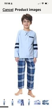 Leisure Boys Navy Tee Plaid Lounge Pajama Set 2pc Size M US